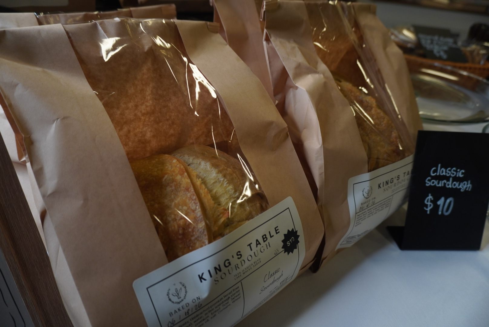 King's Table Sourdough loaves bagged and labeled, ready for pickup in Lake Wales